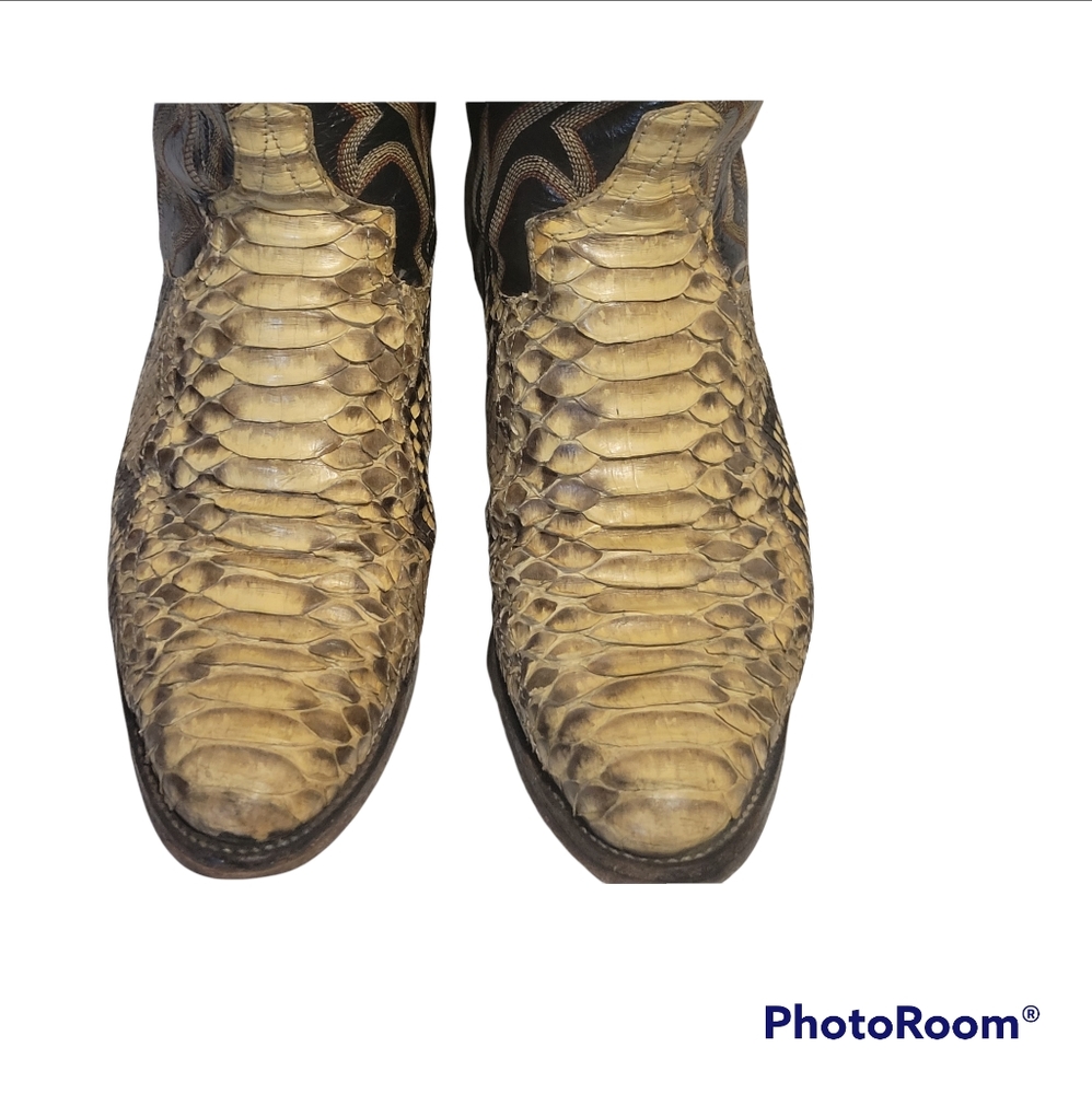 Larry Mahan Cowboy Boots Full Python Snakeskin Le… - image 3